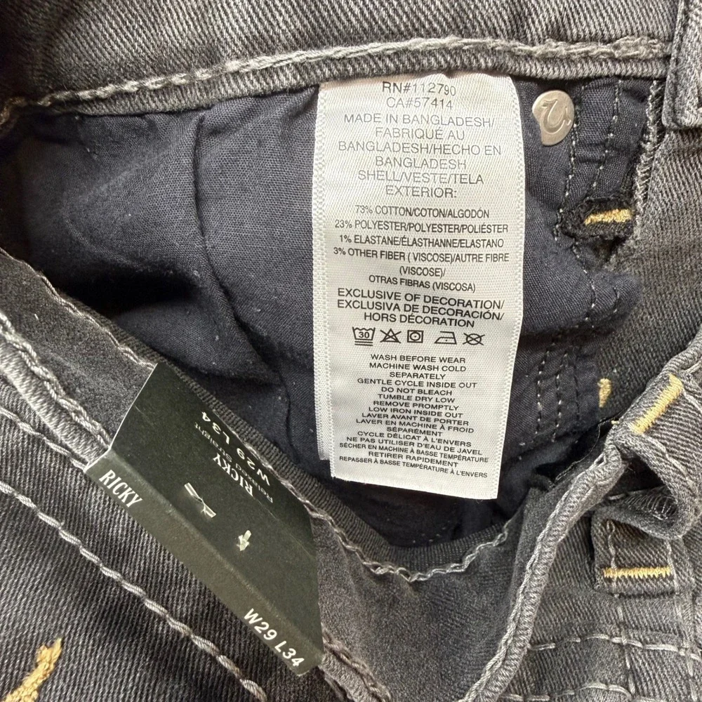 True‎ Religion Ricky Big T Relaxed Straight Jeans Grey Smores Mens 29x34 NEW